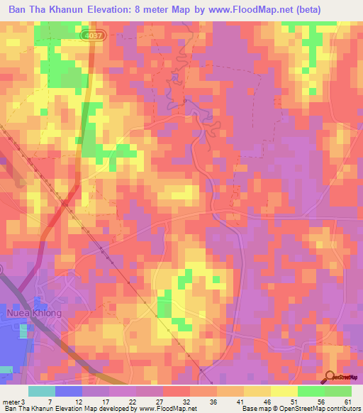 Ban Tha Khanun,Thailand Elevation Map
