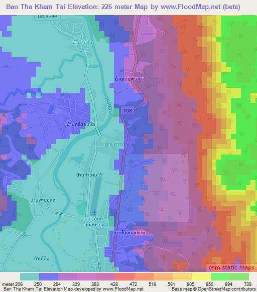 Ban Tha Kham Tai,Thailand Elevation Map