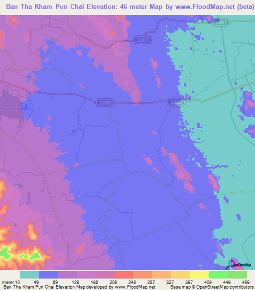 Ban Tha Kham Pun Chai,Thailand Elevation Map