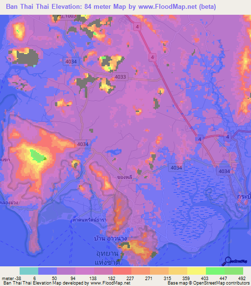 Ban Thai Thai,Thailand Elevation Map