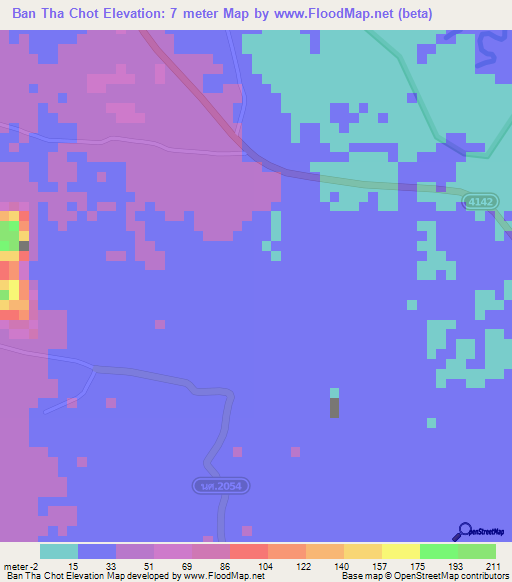 Ban Tha Chot,Thailand Elevation Map