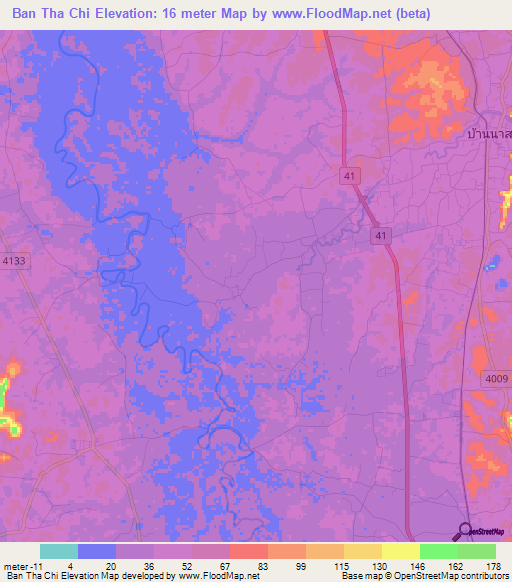 Ban Tha Chi,Thailand Elevation Map