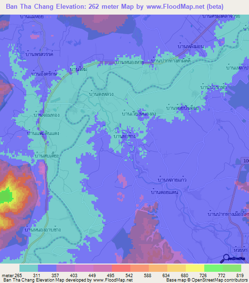 Ban Tha Chang,Thailand Elevation Map