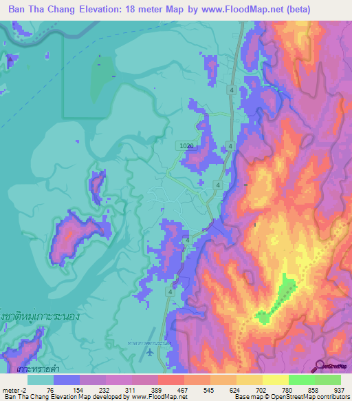Ban Tha Chang,Thailand Elevation Map