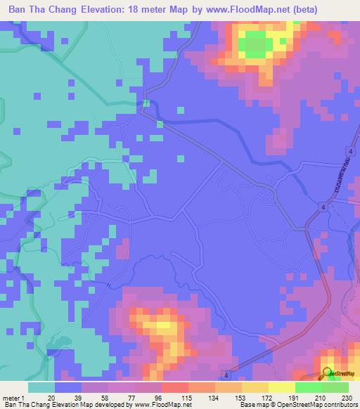 Ban Tha Chang,Thailand Elevation Map