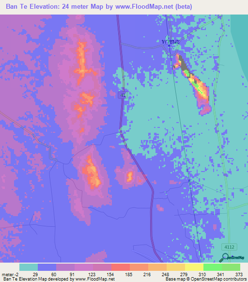 Ban Te,Thailand Elevation Map