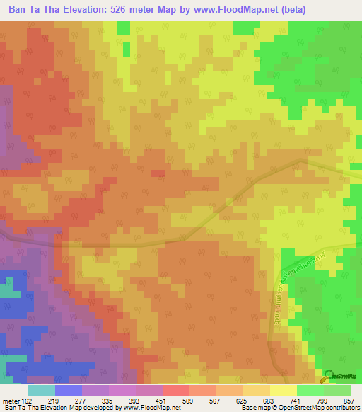 Ban Ta Tha,Thailand Elevation Map
