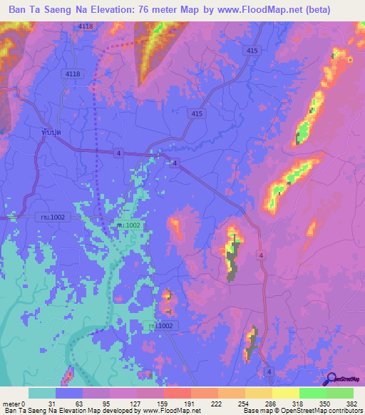 Ban Ta Saeng Na,Thailand Elevation Map