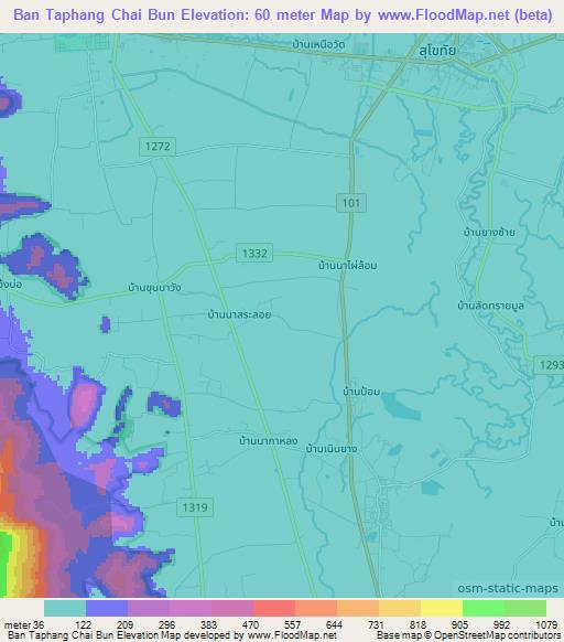 Ban Taphang Chai Bun,Thailand Elevation Map