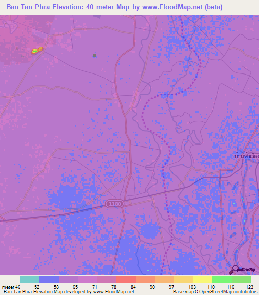 Ban Tan Phra,Thailand Elevation Map