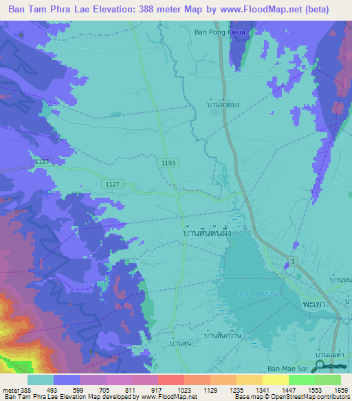 Ban Tam Phra Lae,Thailand Elevation Map
