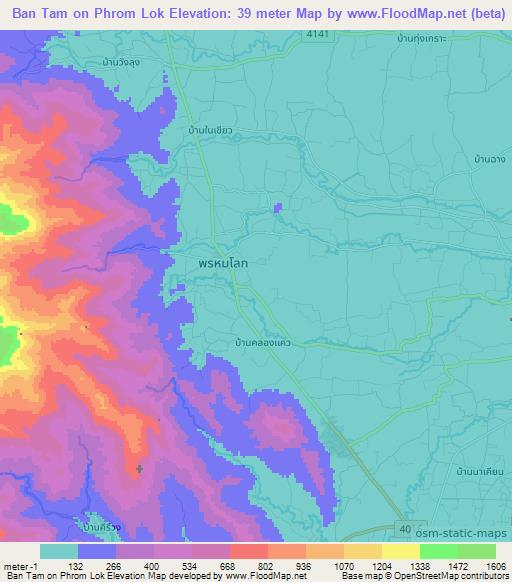 Ban Tam on Phrom Lok,Thailand Elevation Map