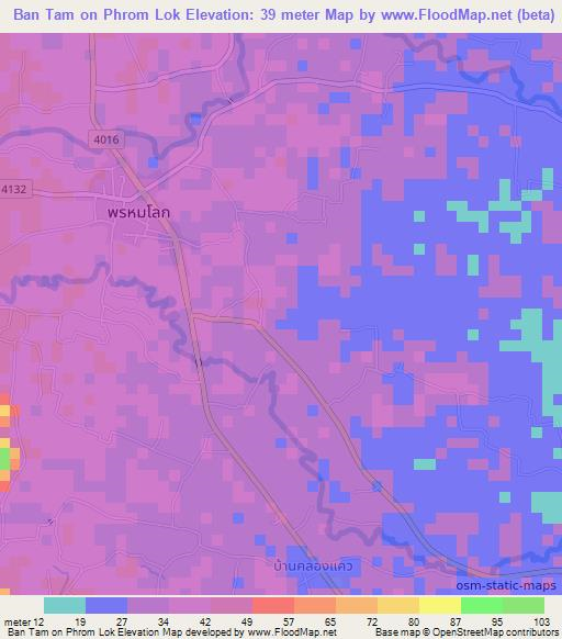 Ban Tam on Phrom Lok,Thailand Elevation Map