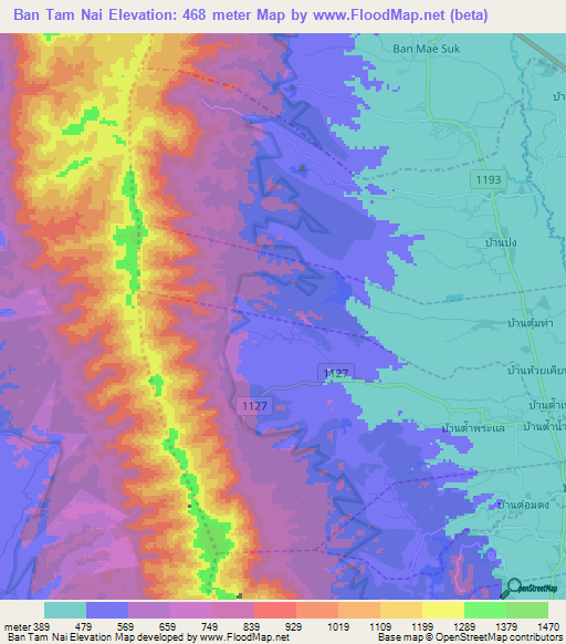 Ban Tam Nai,Thailand Elevation Map