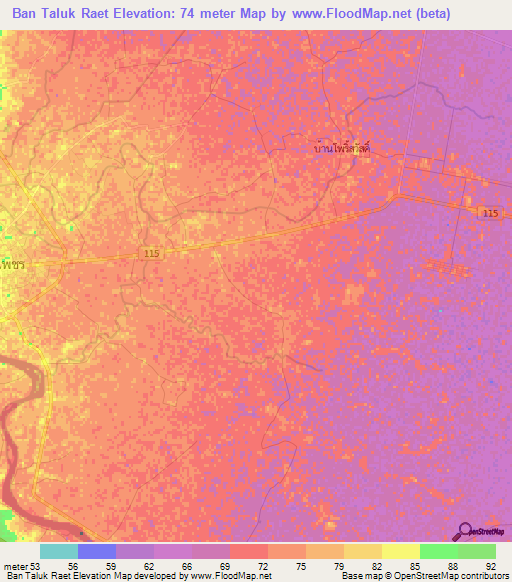Ban Taluk Raet,Thailand Elevation Map