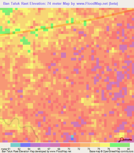 Ban Taluk Raet,Thailand Elevation Map