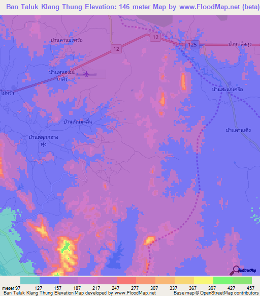 Ban Taluk Klang Thung,Thailand Elevation Map