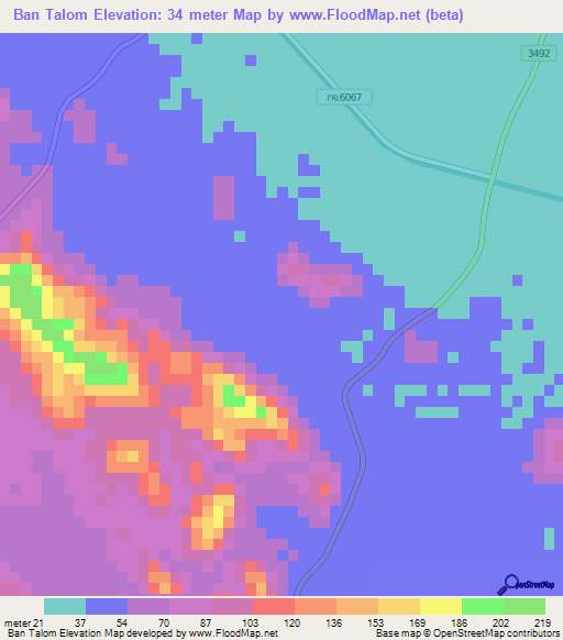 Ban Talom,Thailand Elevation Map