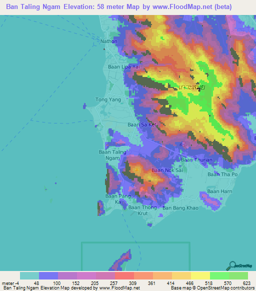 Ban Taling Ngam,Thailand Elevation Map