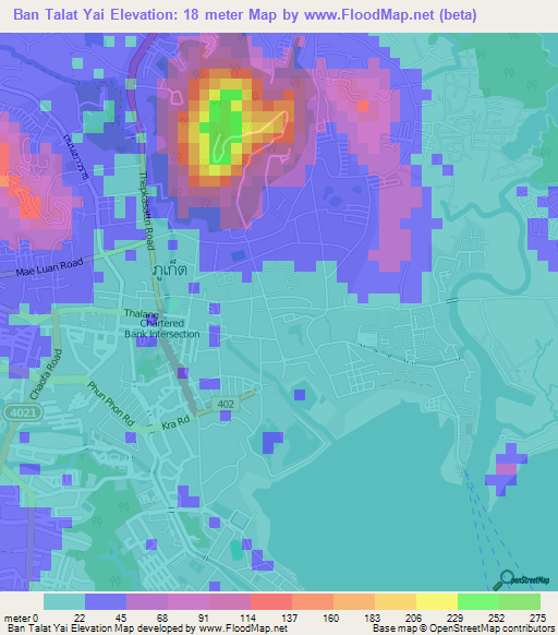 Ban Talat Yai,Thailand Elevation Map