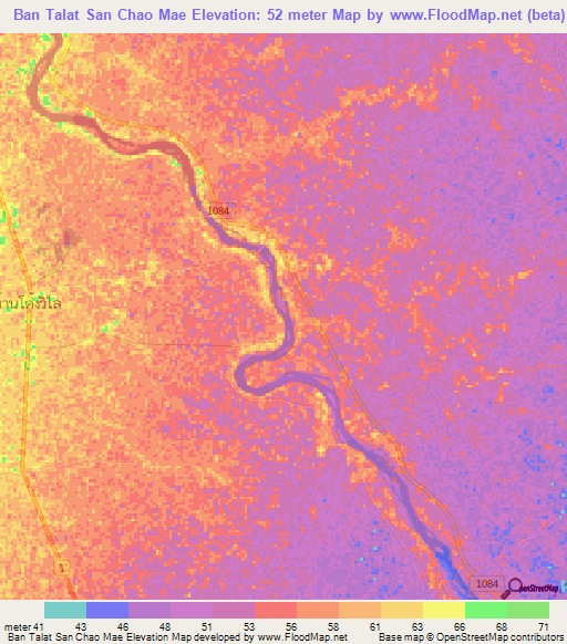 Ban Talat San Chao Mae,Thailand Elevation Map