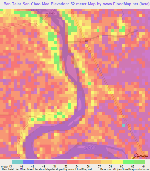 Ban Talat San Chao Mae,Thailand Elevation Map
