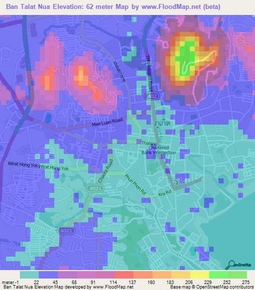 Ban Talat Nua,Thailand Elevation Map