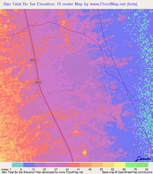 Ban Talat Bo Sai,Thailand Elevation Map