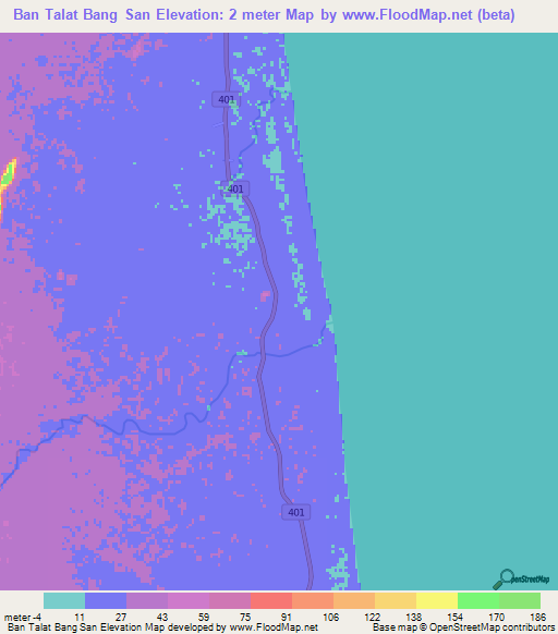 Ban Talat Bang San,Thailand Elevation Map