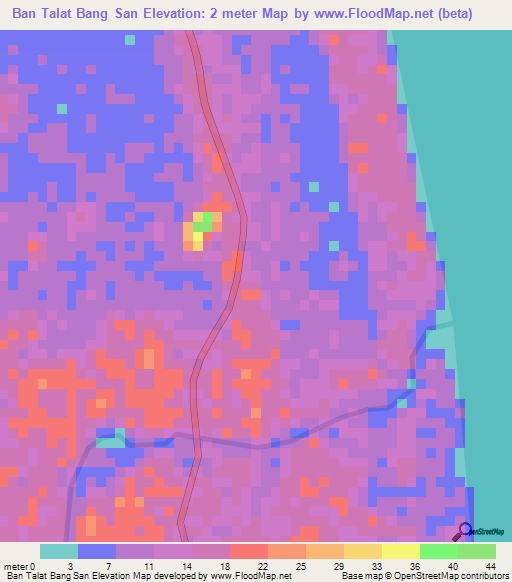 Ban Talat Bang San,Thailand Elevation Map
