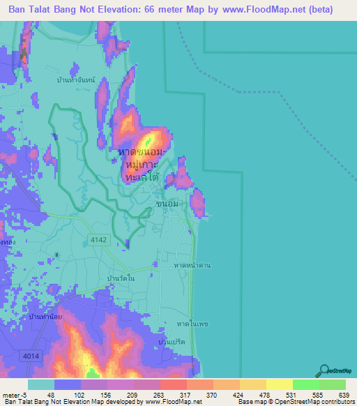 Ban Talat Bang Not,Thailand Elevation Map