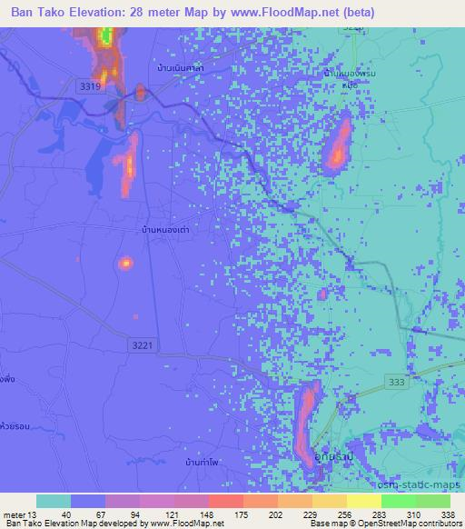 Ban Tako,Thailand Elevation Map
