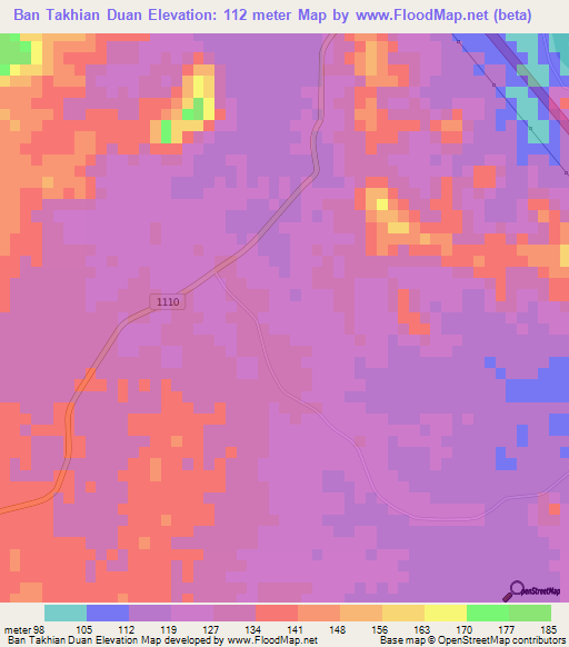 Ban Takhian Duan,Thailand Elevation Map