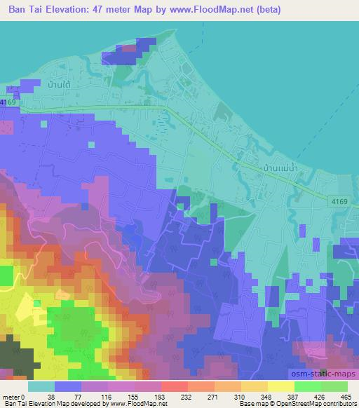 Ban Tai,Thailand Elevation Map