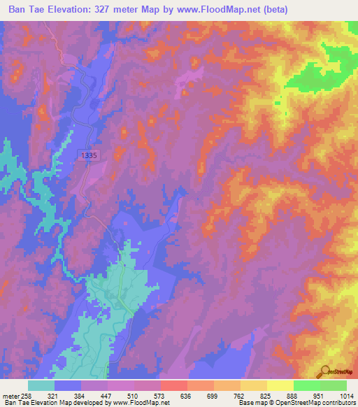 Ban Tae,Thailand Elevation Map