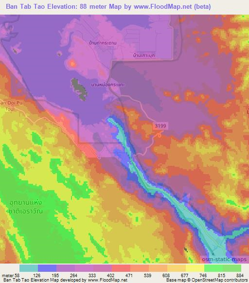 Ban Tab Tao,Thailand Elevation Map