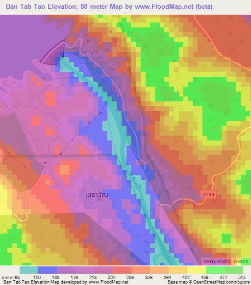 Ban Tab Tao,Thailand Elevation Map