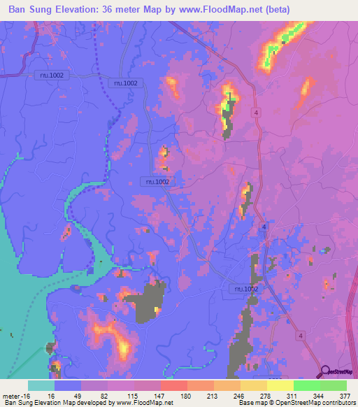 Ban Sung,Thailand Elevation Map