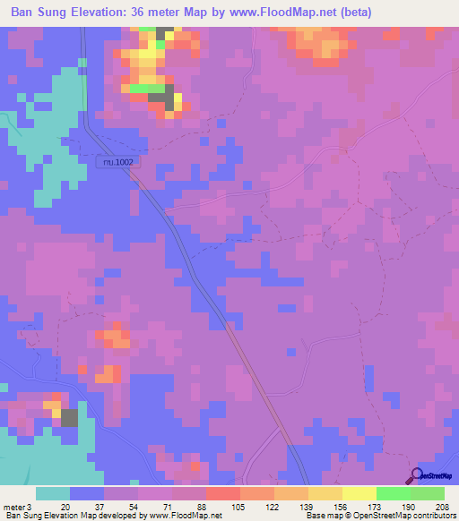 Ban Sung,Thailand Elevation Map