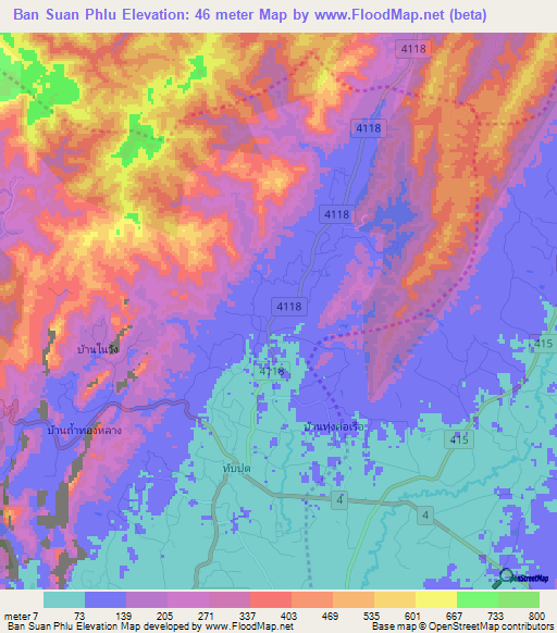 Ban Suan Phlu,Thailand Elevation Map