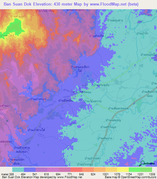 Ban Suan Dok,Thailand Elevation Map