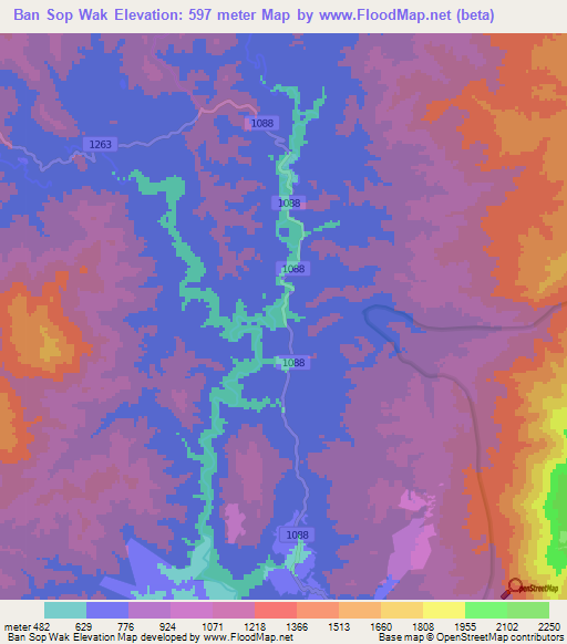 Ban Sop Wak,Thailand Elevation Map
