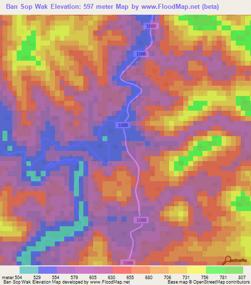 Ban Sop Wak,Thailand Elevation Map