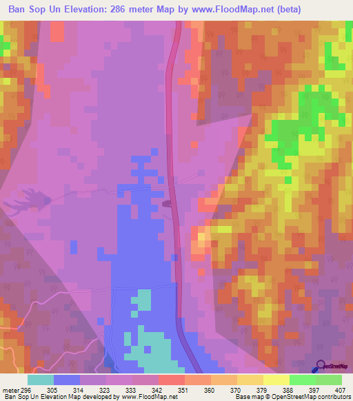 Ban Sop Un,Thailand Elevation Map