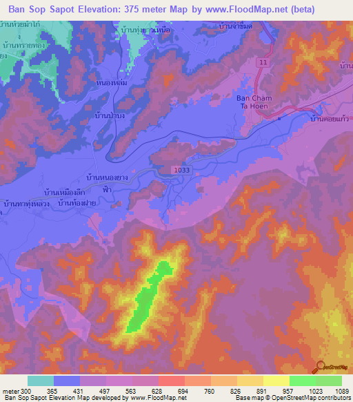 Ban Sop Sapot,Thailand Elevation Map
