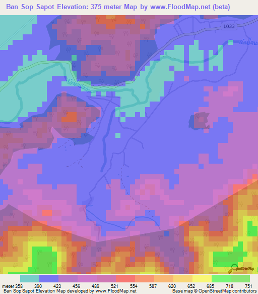 Ban Sop Sapot,Thailand Elevation Map