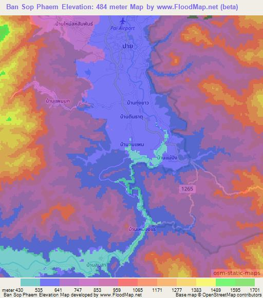Ban Sop Phaem,Thailand Elevation Map