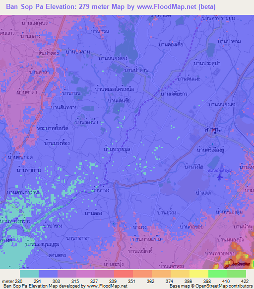 Ban Sop Pa,Thailand Elevation Map