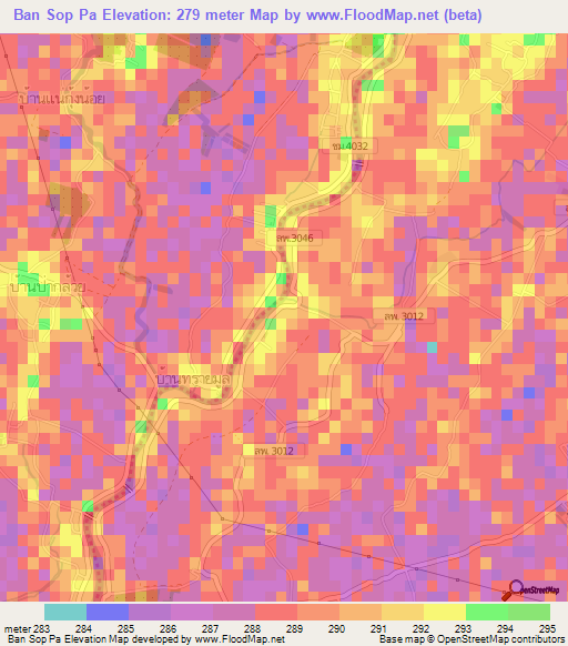 Ban Sop Pa,Thailand Elevation Map