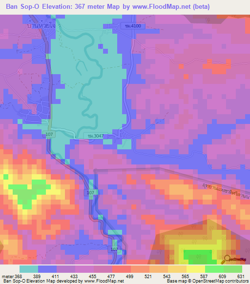 Ban Sop-O,Thailand Elevation Map